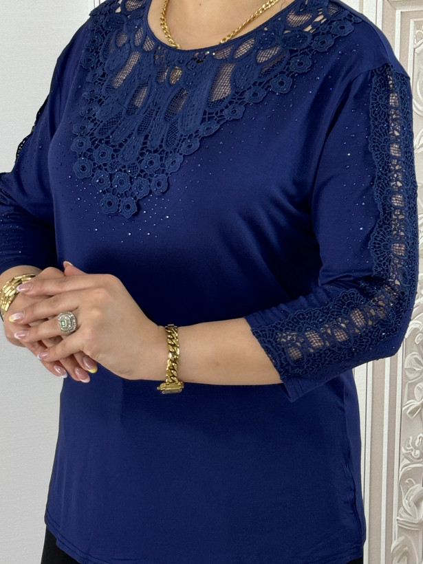 بلوز مجلسی زنانه جنس نخ مدل استین گیپوری